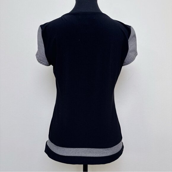 Joseph Ribkoff Womens 8 Button Neck Short Sleeve Stretch Tshirt In Black Color - Picture 2 of 11